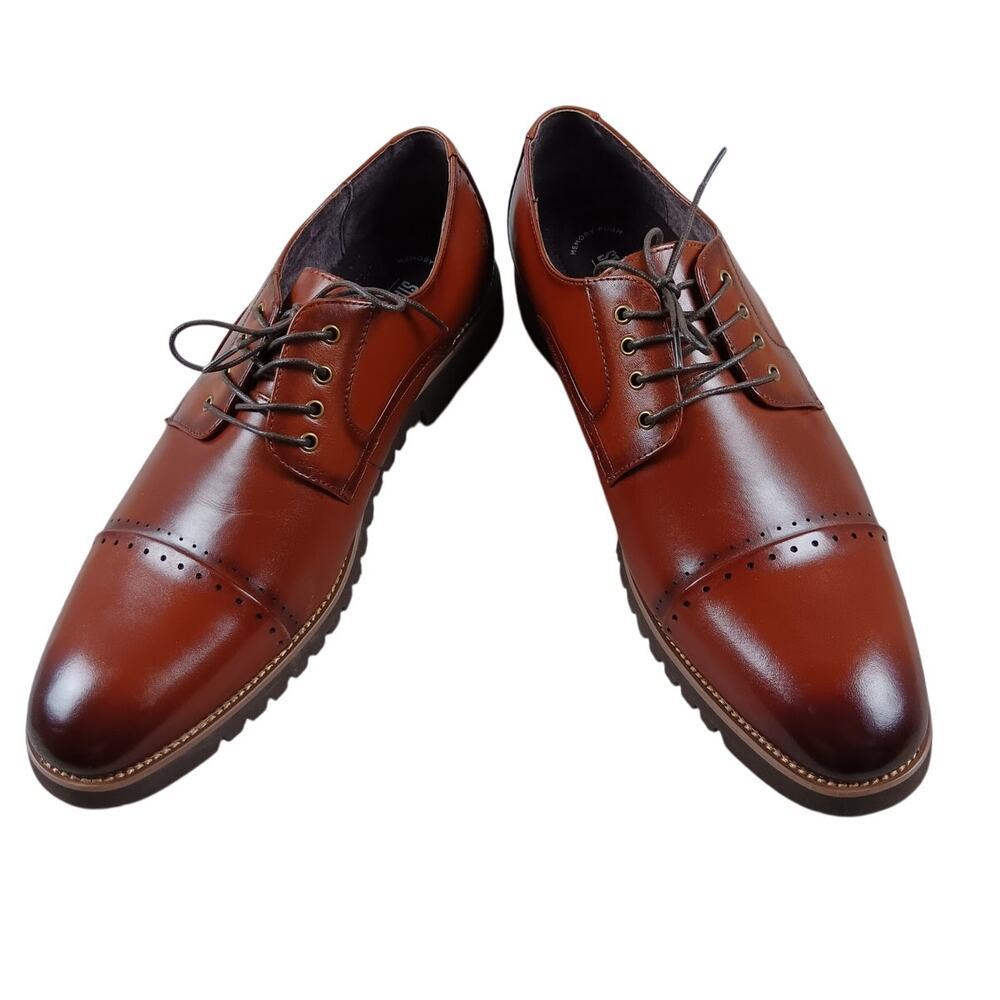 Stacy Adams Barcliff Dress Shoes Men's 12W Cherry Cognac Leather Oxford Cap Toe - Picture 2 of 10